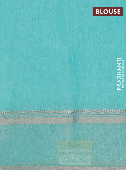 Art Linen saree teal green with allover floral prints and temple design rettapet zari woven border