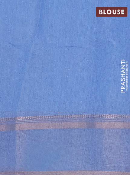 Art Linen saree pastel blue with allover floral prints and temple design rettapet zari woven border