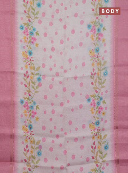 Art Linen saree light pink and pink with allover floral prints and temple design rettapet zari woven border