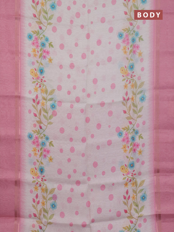 Art Linen saree light pink and pink with allover floral prints and temple design rettapet zari woven border