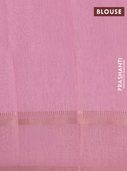 Art Linen saree light pink and pink with allover floral prints and temple design rettapet zari woven border
