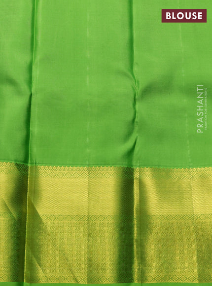 Pure kanchipuram silk saree purple and light green with allover zari woven brocade weaves and long zari woven border