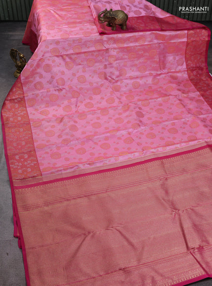 Pure kanchipuram silk saree light pink and dark pink with allover floral self emboss pattern and zari woven border