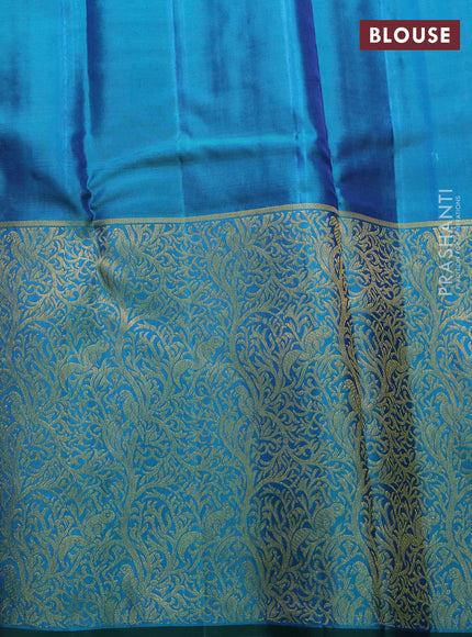 Pure kanchipuram silk saree candy pink and peacock green with allover zari woven checked pattern and long zari woven border