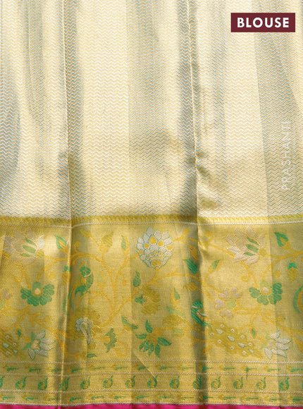Pure kanchipuram tissue silk saree gold and green with allover zari woven broacde weaves and zari woven border