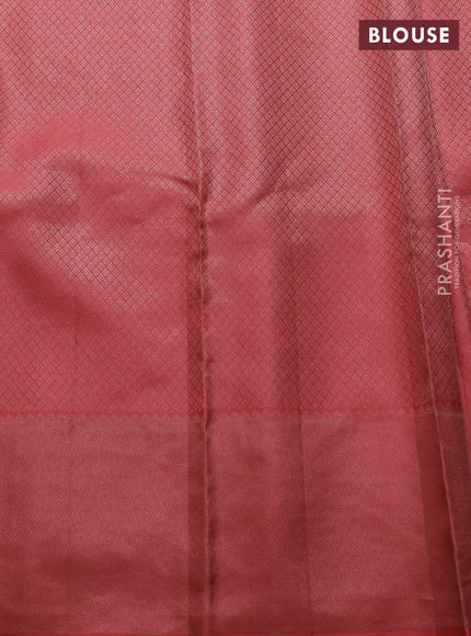 Pure kanchipuram silk saree sandal and peach pink with allover self emboss pattern and annam zari woven butta border