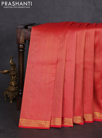 Pure kanchipuram silk saree red with allover zari woven brocade weaves and zari woven border