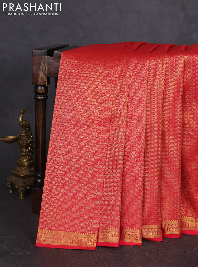 Pure kanchipuram silk saree red with allover zari woven brocade weaves and zari woven border