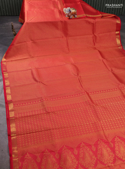 Pure kanchipuram silk saree red with allover zari woven brocade weaves and zari woven border