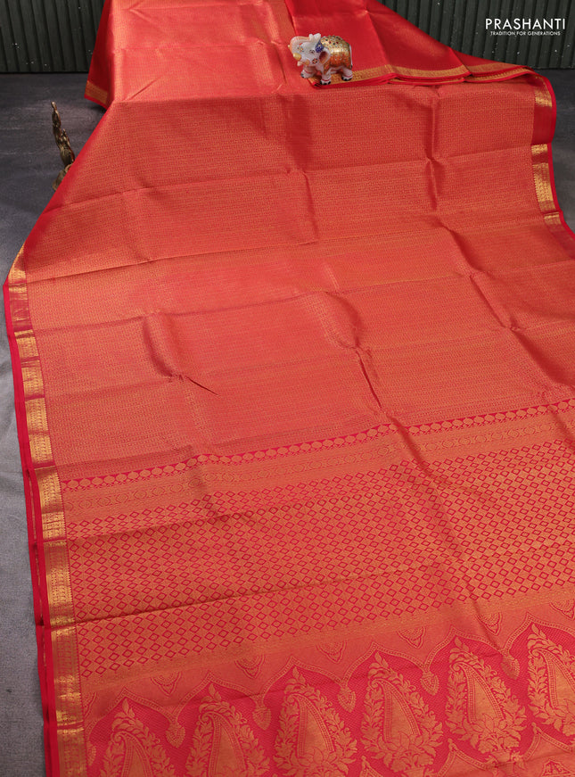 Pure kanchipuram silk saree red with allover zari woven brocade weaves and zari woven border