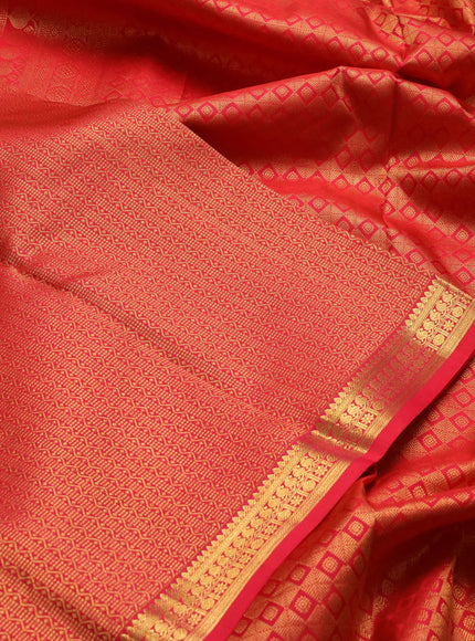 Pure kanchipuram silk saree red with allover zari woven brocade weaves and zari woven border