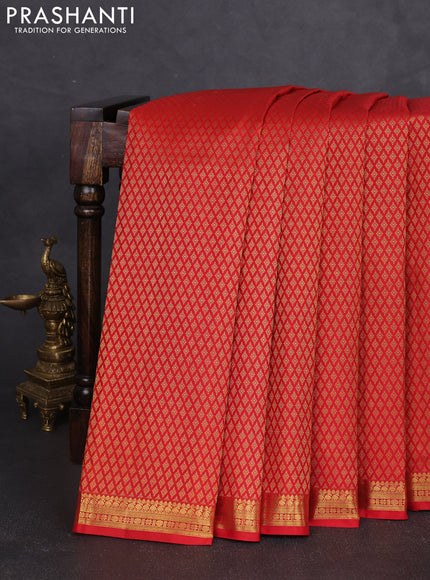 Pure kanchipuram silk saree red with allover zari woven brocade weaves and zari woven border