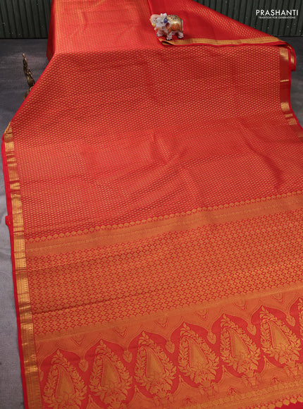 Pure kanchipuram silk saree red with allover zari woven brocade weaves and zari woven border