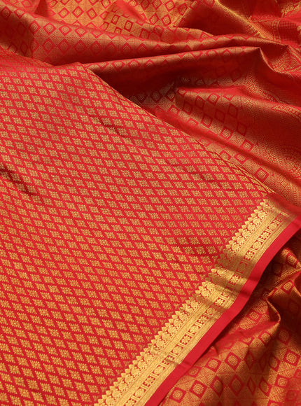 Pure kanchipuram silk saree red with allover zari woven brocade weaves and zari woven border