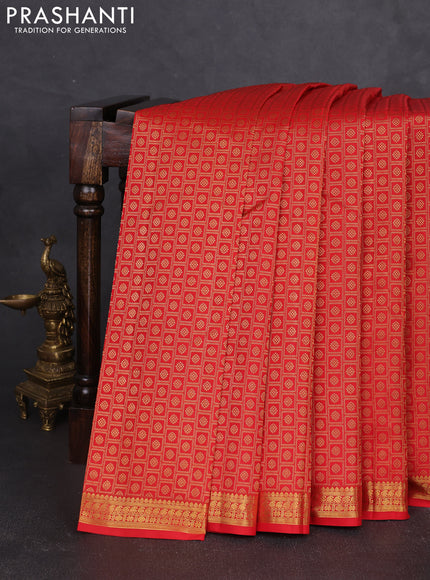 Pure kanchipuram silk saree red with allover zari woven brocade weaves and zari woven border
