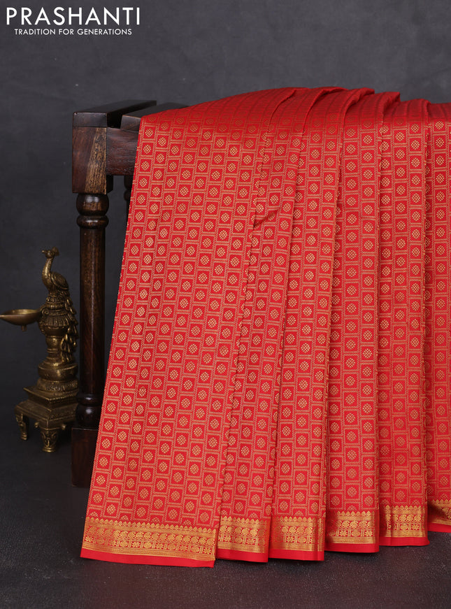 Pure kanchipuram silk saree red with allover zari woven brocade weaves and zari woven border