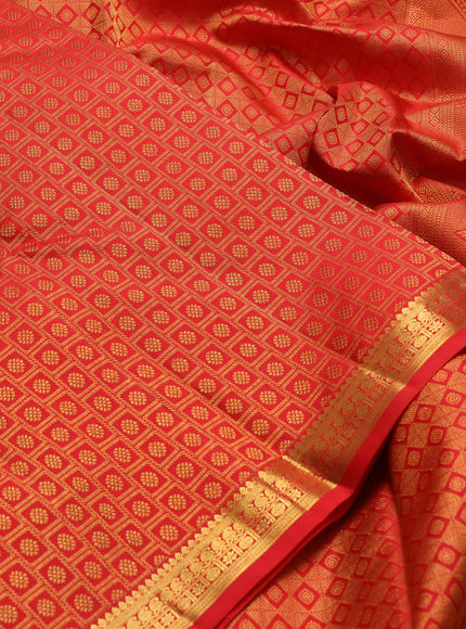Pure kanchipuram silk saree red with allover zari woven brocade weaves and zari woven border