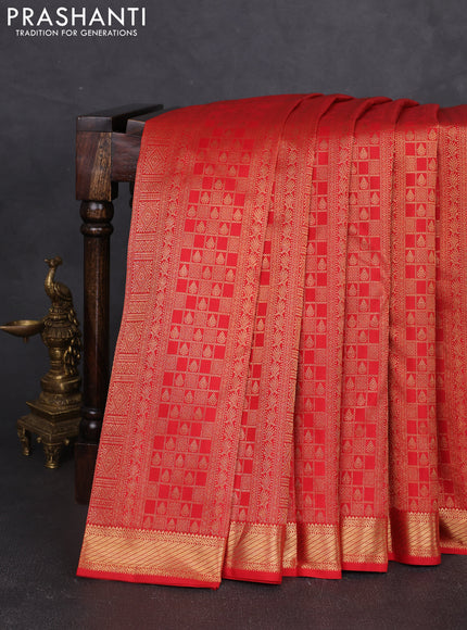 Pure kanchipuram silk saree red with allover zari woven brocade weaves and zari woven border