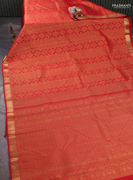 Pure kanchipuram silk saree red with allover zari woven brocade weaves and zari woven border