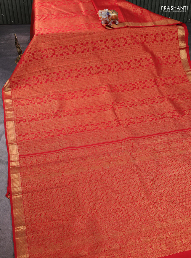 Pure kanchipuram silk saree red with allover zari woven brocade weaves and zari woven border