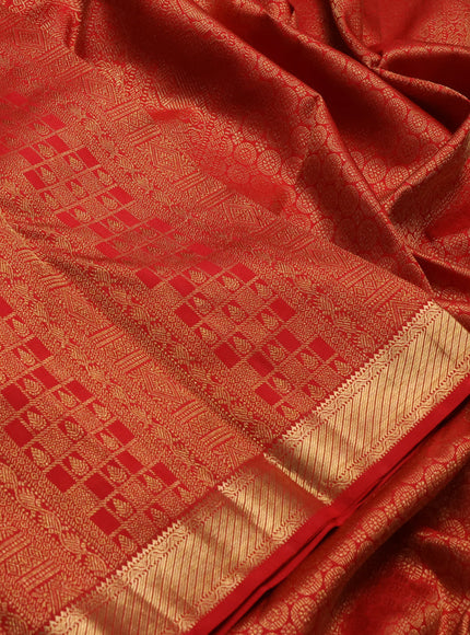 Pure kanchipuram silk saree red with allover zari woven brocade weaves and zari woven border