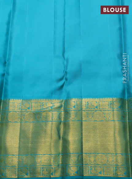 Pure kanchipuram silk saree rosy brown and teal blue with allover zari woven brocade weaves and long zari woven border