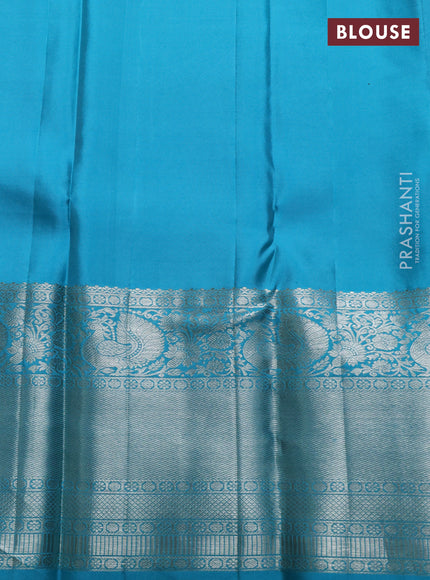 Pure kanchipuram silk saree maroon and teal blue with allover silver & gold zari woven annam brocade weaves and long annam silver zari woven border