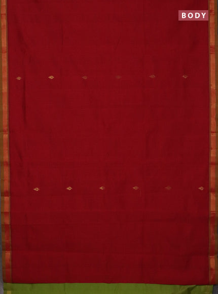 Semi silk cotton saree red and light green with allover zari woven buttas and zari woven border