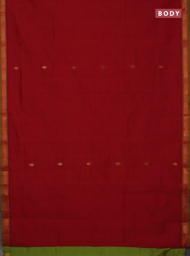 Semi silk cotton saree red and light green with allover zari woven buttas and zari woven border