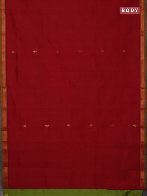 Semi silk cotton saree red and light green with allover zari woven buttas and zari woven border