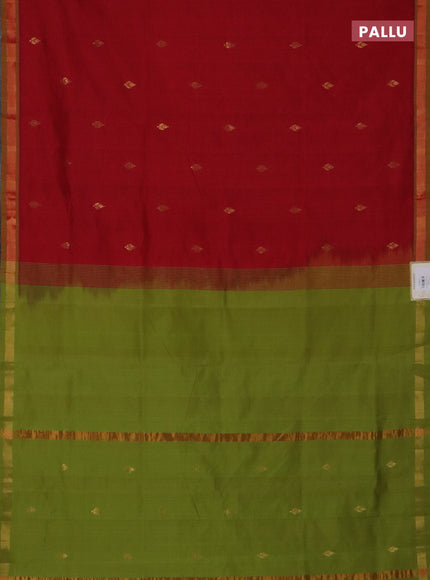 Semi silk cotton saree red and light green with allover zari woven buttas and zari woven border