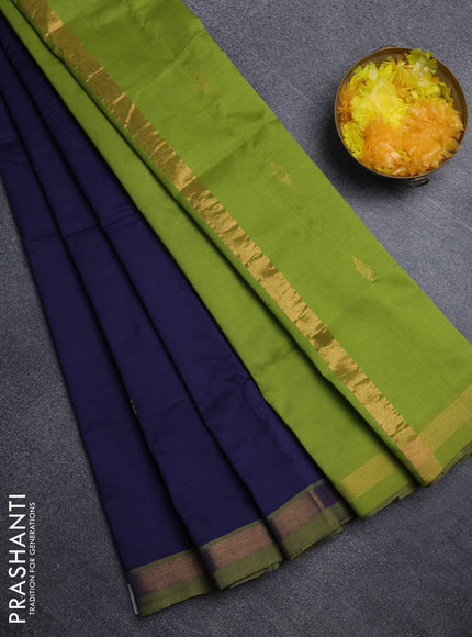Semi silk cotton saree navy blue and light green with allover zari woven buttas and zari woven border