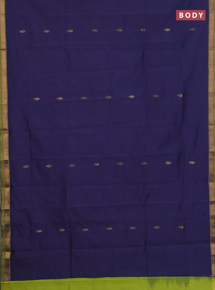 Semi silk cotton saree navy blue and light green with allover zari woven buttas and zari woven border