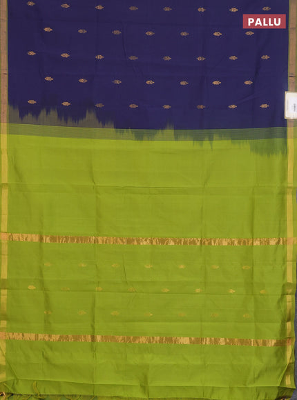 Semi silk cotton saree navy blue and light green with allover zari woven buttas and zari woven border