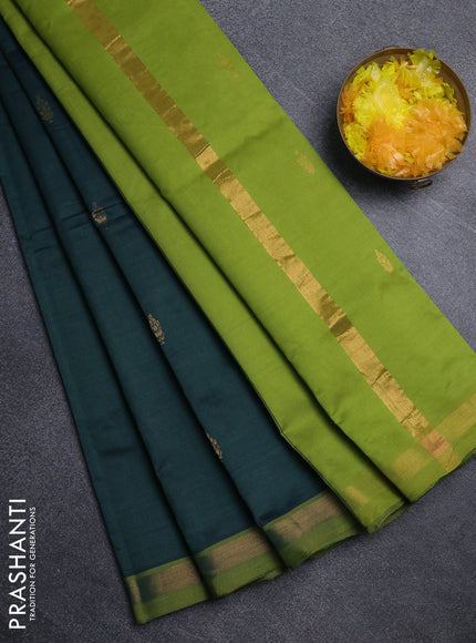 Semi silk cotton saree bottle green and light green with zari woven buttas and zari woven border