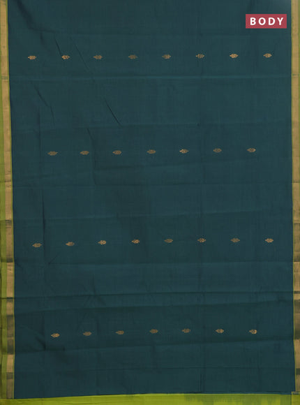 Semi silk cotton saree bottle green and light green with zari woven buttas and zari woven border