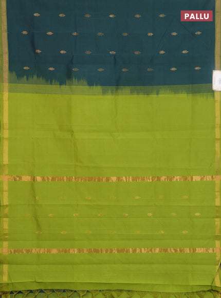 Semi silk cotton saree bottle green and light green with zari woven buttas and zari woven border