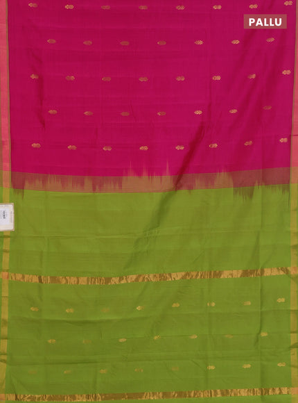 Semi silk cotton saree pink and light green with zari woven buttas and zari woven border