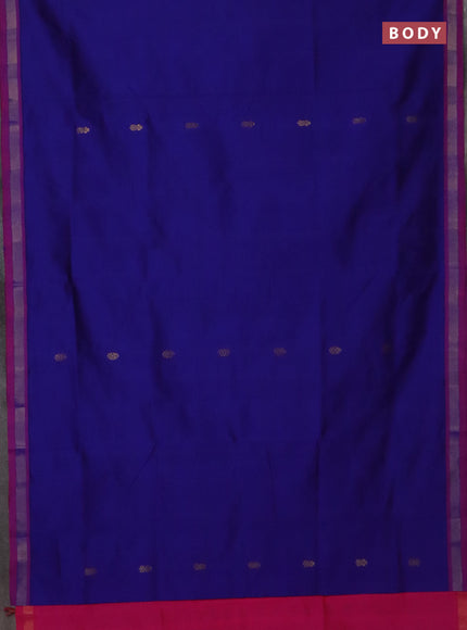 Semi silk cotton saree blue and pink with zari woven buttas and zari woven border