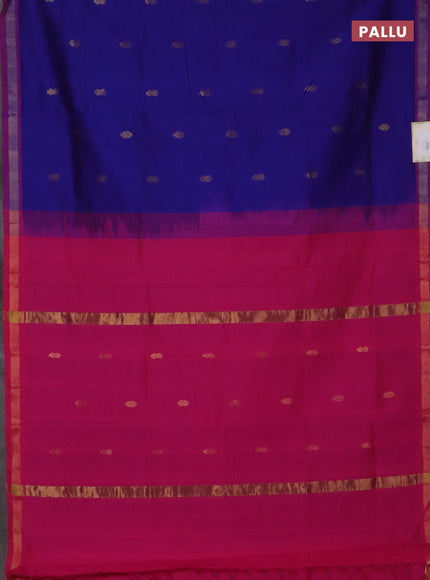 Semi silk cotton saree blue and pink with zari woven buttas and zari woven border
