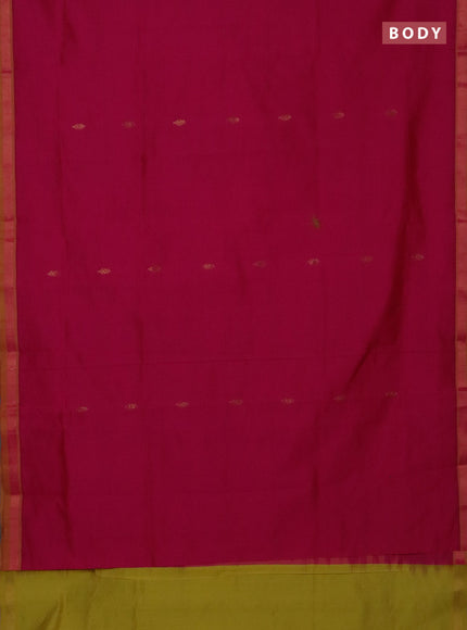 Semi silk cotton saree pink and yellow with zari woven buttas and zari woven border