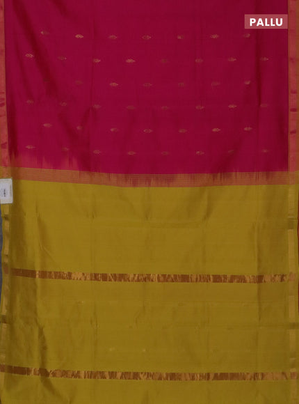 Semi silk cotton saree pink and yellow with zari woven buttas and zari woven border