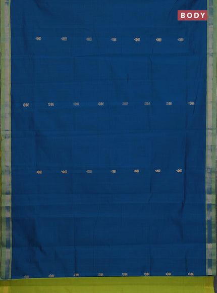 Semi silk cotton saree peacock blue and light green with zari woven buttas and zari woven border