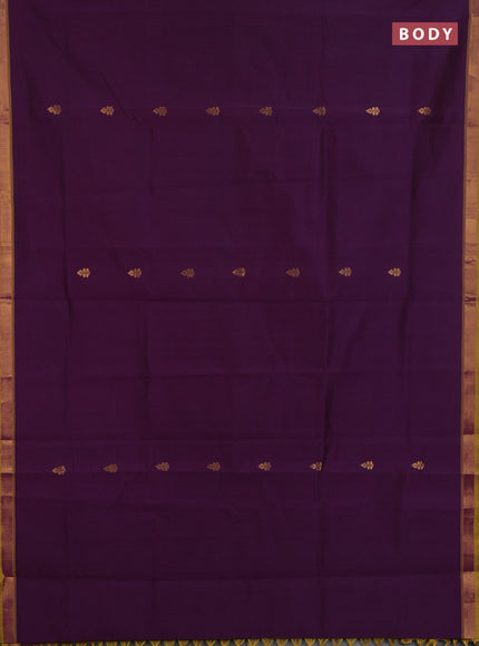 Semi silk cotton saree purple and yellow with allover zari woven buttas and zari woven border