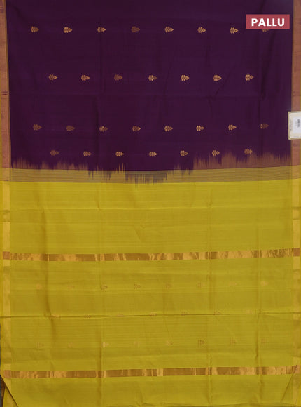 Semi silk cotton saree purple and yellow with allover zari woven buttas and zari woven border
