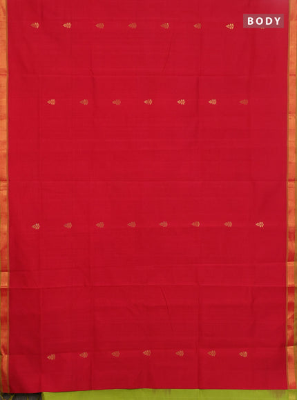Semi silk cotton saree light green and red with allover zari woven buttas and zari woven border