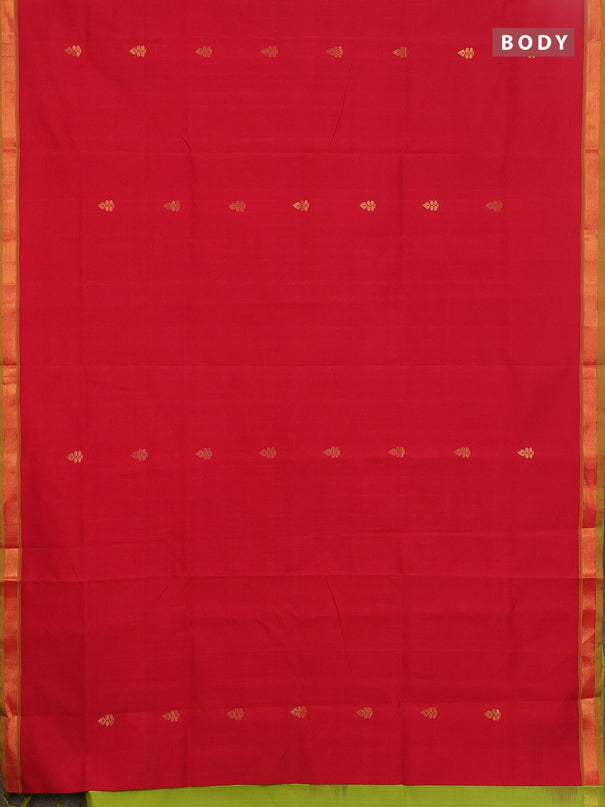 Semi silk cotton saree light green and red with allover zari woven buttas and zari woven border
