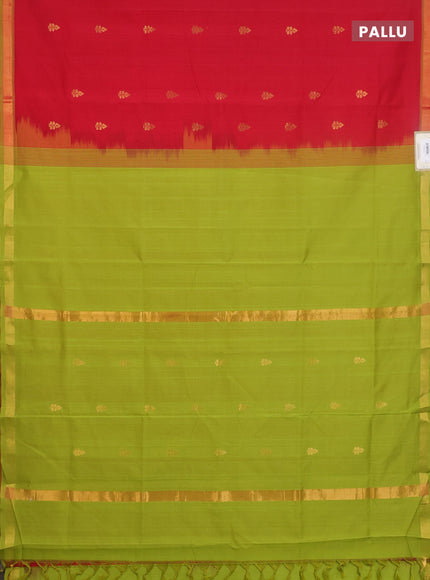 Semi silk cotton saree light green and red with allover zari woven buttas and zari woven border