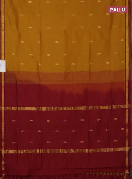 Semi silk cotton saree dark mustard and maroon with allover zari woven buttas and zari woven border