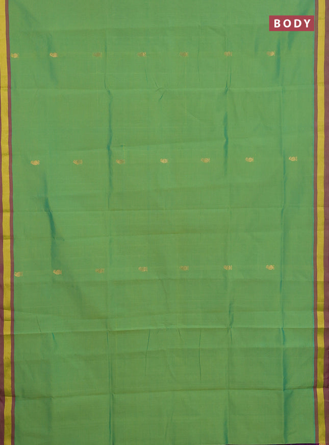 Semi silk cotton saree light green and pink with zari woven buttas and zari woven border